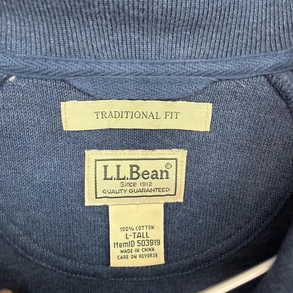 LL Bean Quarter Zip Mens LT Blue Traditional Fit Long Sleeve Pullover Large Tall